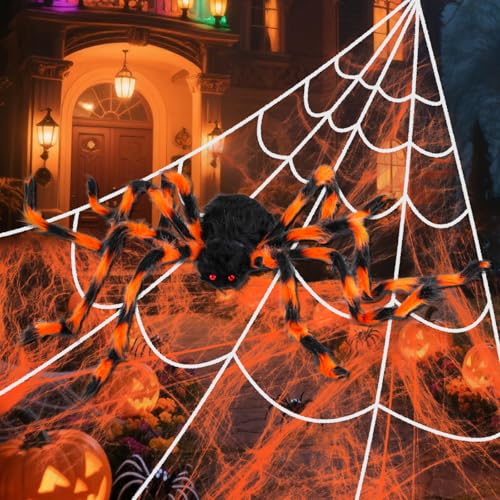 Toile d'araignée géante de 4,8m pour décorer votre façade de maison à Halloween