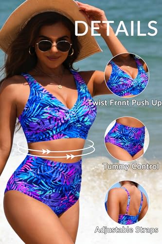 Image of Yonique High Waisted Two Piece Swimsuit-Womens Bikini Set Tummy Control Bathing Suit Modest Full Coverage Bikini 2025
