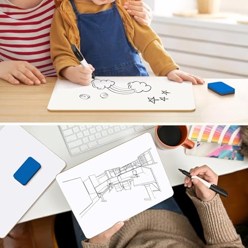 4Pcs Whiteboard Klein 21cm x 30cm Weiße Tafel A4 Trocken Abwischbar Mini Whiteboards, Doppelseitige Weiße Tafel mit 4 Stiften und 4 Radiergummis, Tragbar Whiteboard für Schule Büro Homeoffice