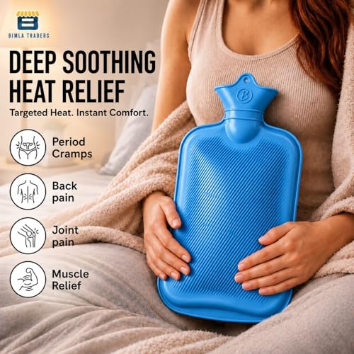 Image of Btag Hot Water Bag (2Ltr) for Pain Relief | Non-Electric Rubber Heating Bottle Period Cramps, Body Aches | Long Heat Retention | Wide Mouth with Leak Proof Cap & Skin Friendly Material (Blue)