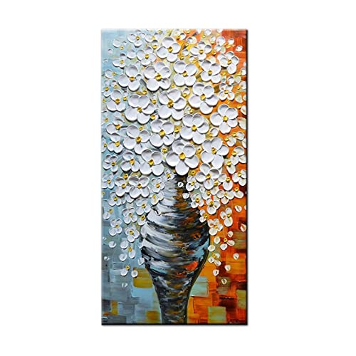 Peinture à l'huile motif floral abstrait blanc pour décoration murale de salle à manger zen