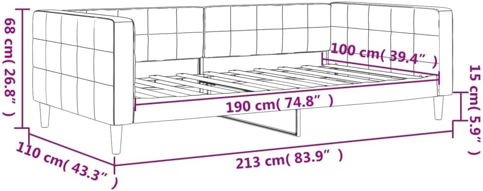 Day Bed Without Mattress Dark Gray Velvet 39.4"x74.8" Sturdy Metal Frame Platform Foundation Slatted Bed Frame Heavy-Duty Nonslip Furniture for Bedroom Modern Minimalist