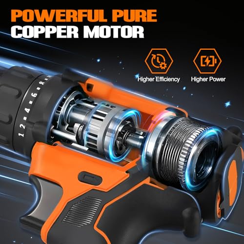 Image of WORKBLESS 21V Power Drill Set, Cordless Drill with Battery and Charger, 3 /8'' Keyless Chuck, Variable Speed, 18+1 Torque Setting and 28pcs Bits Tool Set(Orange, 1 Battery)