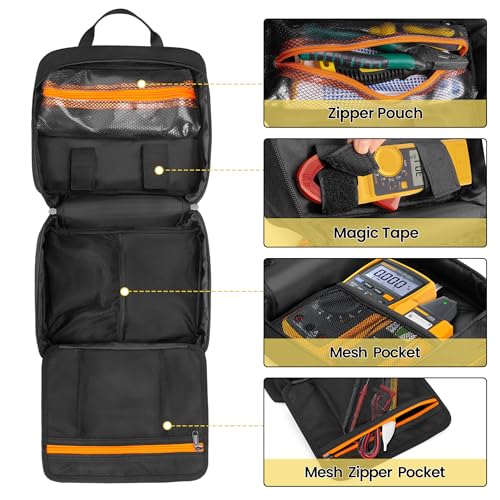 Rexmica Carrying Bag Compatible with Fluke Digital Multimeter/325 Clamp Multimeter, Electric Tester Tool Storage Bag with Multiple Pockets for Electrician (Bag Only)
