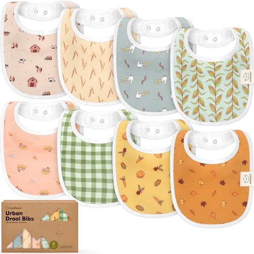 Image of 8-Pack Organic Baby Bibs for Boys, Girls - Soft Cotton Drooling and Teething Bibs for Baby Girl & Boy, Extra Absorbent, Easy to Clean & Put On for Toddler, Newborn, Infant 0-24 Months (Countryside)