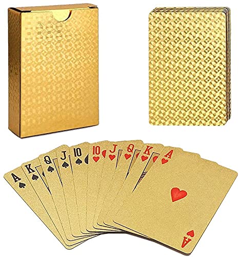 Gold Waterproof Playing Cards, Plastic Playing Cards, Gold Deck of Cards, Cool Poker Cards, Washable Flexible, Use for Party and Game