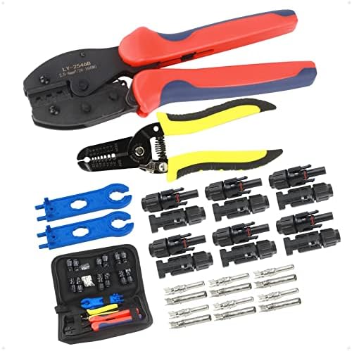 Solar Crimping Tool Kit with Wire Stripper and Cutter, Male Female Solar Panel Connector and Solar Connector Assembly Tool Spanner for 2.5/4.0/6.0mm² Solar Panel PV Cable