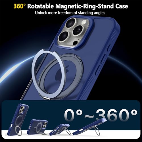 Image of eller sante Astros Magpro Back Cover Case for iPhone 16 Pro with Magnetic Alloy Ring Metal Kickstand Camera Screen Protector TPU Shockproof 10ft Drop Protection Compatible with Mag-Safe- Blue