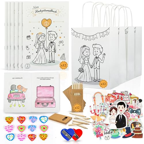 THE FRENCH WAY Allemand – Lot de 12 Kits Cadeau Mariage pour Enfants avec Livres de Coloriage et d'Activités, Sacs à Offrir, Crayons – Activités...