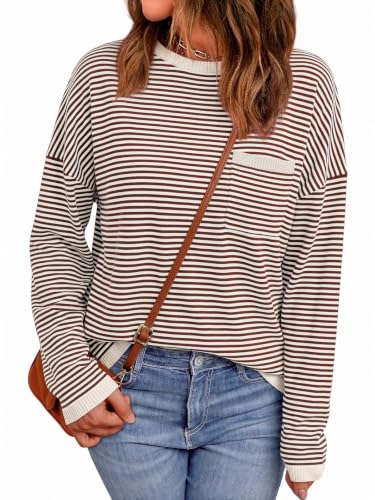 Image of LILLUSORY Womens Striped Lightweight Sweaters 2026 Fall Fashion Outfits | Cozy Knit, Work Office Pullover Crewneck Pullover, Cute Teacher Clothing, Old Money Clothes, Ladies Trendy Long Sleeve Tops