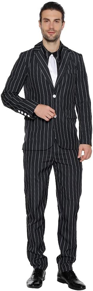 EraSpooky 1920s Gangster Costume for Men Includes Striped Trouser Jacket and Shirt with Tie