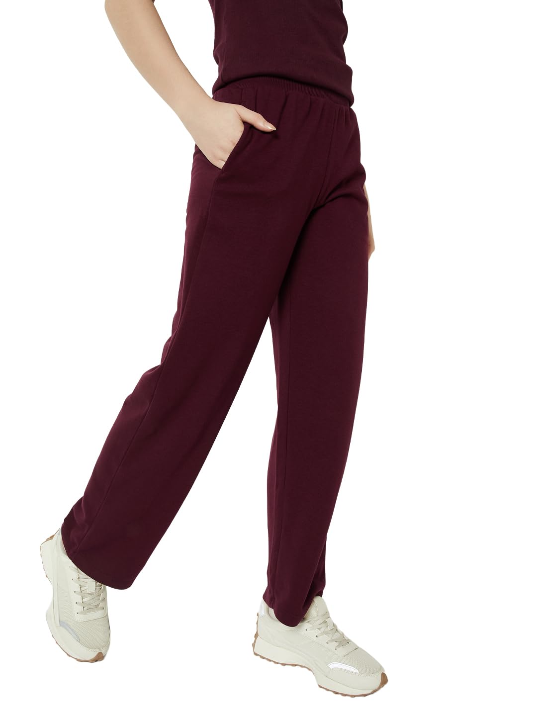 Women Loose Mid Rise Solid Athleisure Track Pants-image-9