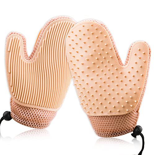 TIESOME Gants de toilettage 2 en 1 pour Chat et Chien, Gant de toilettage pour Animaux domestiques, Gant de Massage pour Poils d'animaux domestiques Gant d'épilation pour vêtements canapé (Rose)
