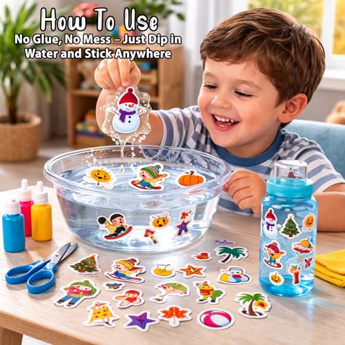 Image of Wishkey Reusable Jelly Sticker Book for Kids 46 Pcs Seasons Theme Waterproof Double-Sided Activity Book Educational Learning Toy with Spring Summer Winter Autumn Scenes Travel Friendly 2+ Years