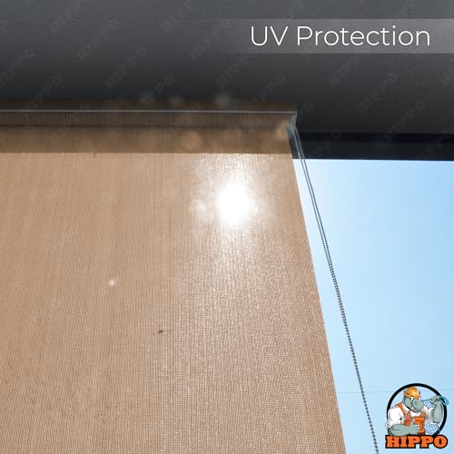 Image of HIPPO Outdoor HDPE Roller Blind Curtain - 95% Sun & UV Protection,reathable Airflow Design, Light Filtering Corded Roll-Up Shade for Balcony & Outdoor Spaces (Persian-Beige, 4FTX6FT)