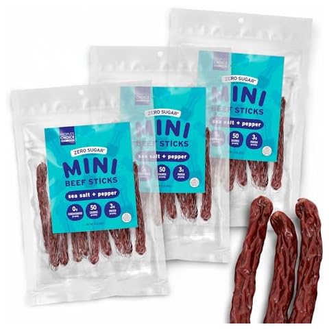 People's Choice Beef Jerky Mini Beef Sticks - Sea Salt and Pepper Jerky Sticks - High Protein Snack for Adults - Zero Sugar and Zero Carb Keto Snack - Individually Wrapped - 4.0 Ounce Bag (Pack of 3) Cover