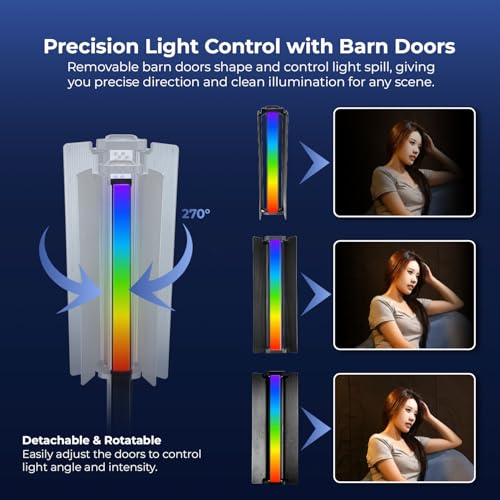 Image of HIFFIN HF-1000 60W RGB LED Stick Light with Grid & Soft Diffuser, 2500K-9900K Adjustable CCT, CRI95+, 24 Effects, 18700Lux@0.5m, App Control, 5200mAh Battery for Photo Video Shooting Use for Creators