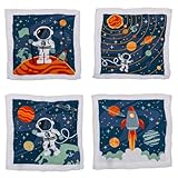 damaloo 4 toallas mágicas para niños de algodón, 30 x 30 cm, diseño de espacio y astronauta, toalla comprimida para niños, idea de regalo para niños y niñas, lavable y reutilizable