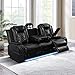 Power Recliner Sofa Set, Leather Reclining Couch Set with LED Light/Cup Holders, Power Leather Recliner Furniture Set for Living Room/Bedroom/Home Theater (Black, 3 Piece Reclining Sofa Set)