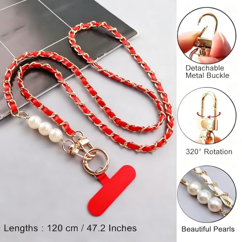 Image of Phone Lanyard, Phone Chain, Anti-Lost Phone Wrist Strap - Double Phone Chains Hand Charm With Aesthetic Pearl Beaded Design - Cute Decoration for Keychain, Wallet, and Camera