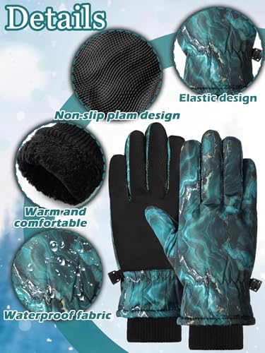 Image of SATINIOR 2 Pairs Kids Waterproof Winter Snow Gloves Ski Gloves for Boy Girl Outdoor Warm Thickening Snowboard