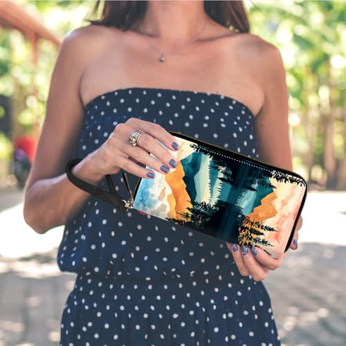 RFID Blocking Wristlet Wallet for Women – Slim PU Leather Zipper Clutch, Cute Credit Card Holder Purse with Wrist Strap for Ladies,Forest and Mountains2