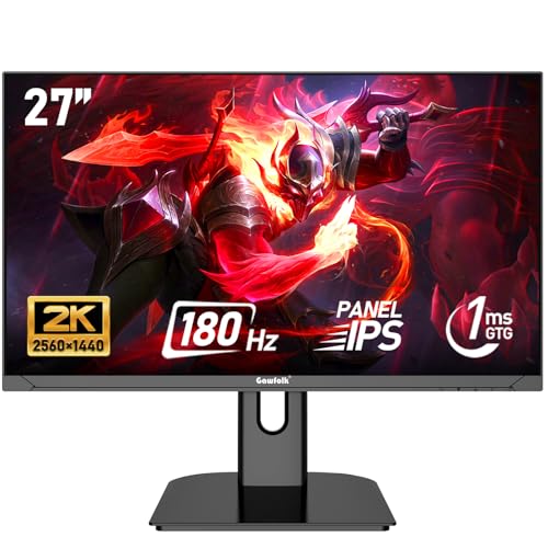 Gawfolk 27 inch 2K QHD(2560×1440) PC Screen, 180Hz Gaming Monitor, 1ms Without Bezel, FreeSync,100% sRGB, 178° Wide Viewing Angle, HDMI2.0、DisplayPort, 75 * 75MM Wall Mount Compatible - Black