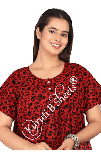 Image of Kuruti B Sheets Nighty for Women Cotton Combo (Pack of 2 Pcs) Nighty Gown Round Neck Short Sleeves Free Size