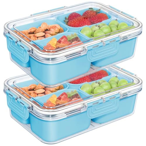JINZORE Small Snack Box Container, Divided Serving Tray with Lid, 4 Compartment Snack Box Container for Candy, Fruits, Charcuterie, Travel & Parties, BPA-Free