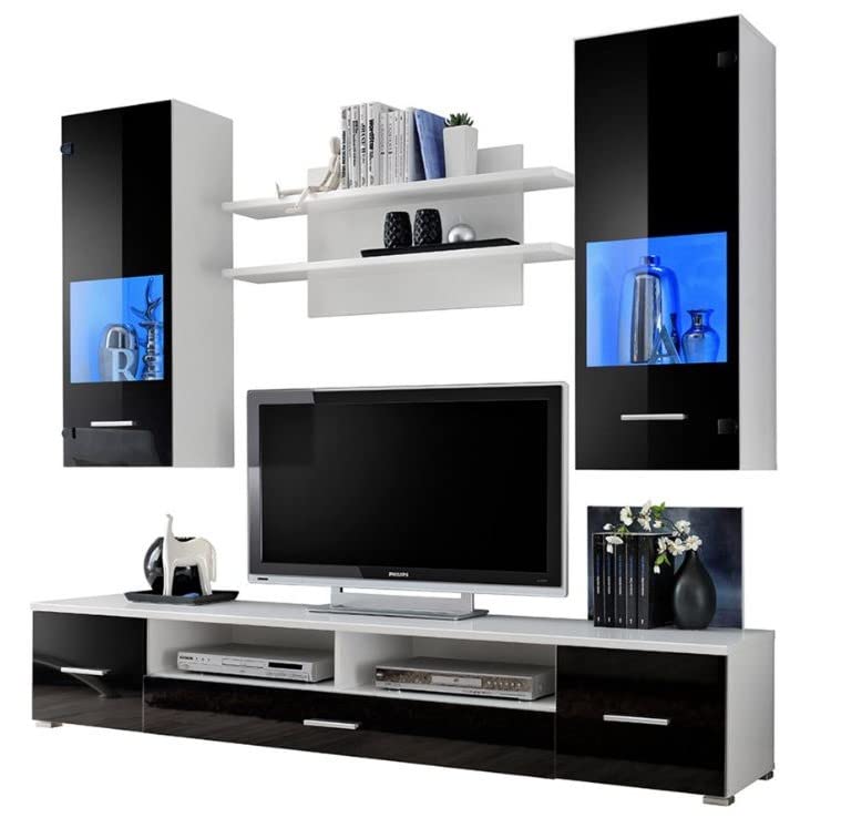 KRYSPOL Wohnwand Reno Anbauwand, Wohnzimmer-Set, Modern Design (Weiß...