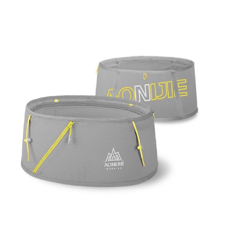 Aonijie Cinturón de hidratación para correr, para viajes, senderismo, maratones, gimnasio, entrenamiento, fitness, guardar dinero, con botella de agua de 250 ml, S/M, gris
