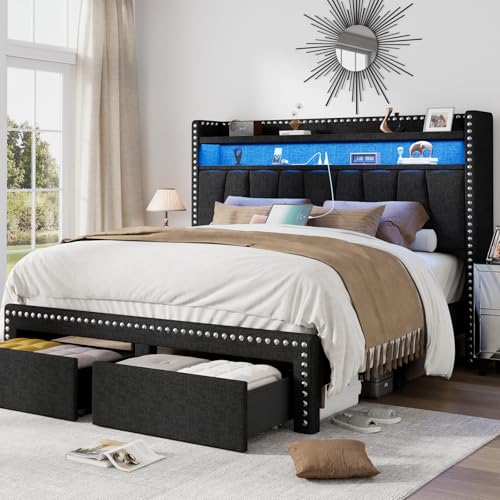 CIKUNASI Queen Size Bed Frame with Storage Headboard...