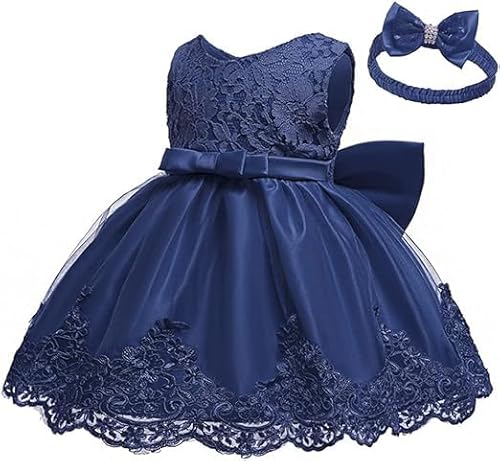 Tuiji 8348-NAVY BLUE-3M Christening Embroidery Lace Birthday Christmas Easter Flower Baby Girl Dress Princess Formal Prom Tutu Ball Gown 3M Navy Blue thumb #2