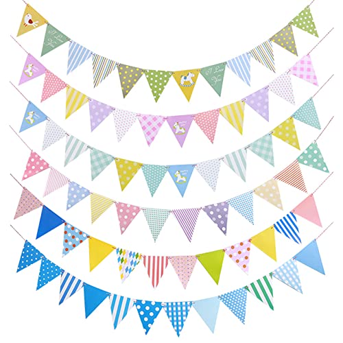 Torytoe Wimpelkette Kinder, 6 Stück Geburtstag Wimpel Girlande Bunte Wimpelkette Papier Outdoor für Geburtstag Party Hochzeit Dekoration Weihnachten Indoor Outdoor Deko Cover