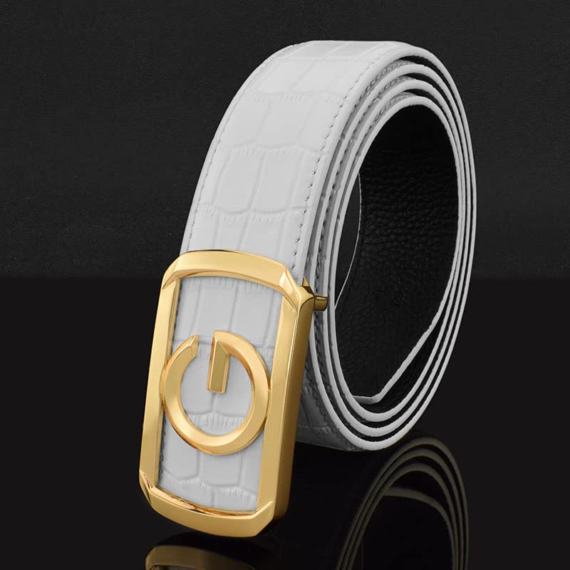 GenericK Smooth button buckle metals G belts mens Leisure Waistband man Genuines leather Casual hombre Waist Strap fashion Cowskin sash (G White gold, 110cm)