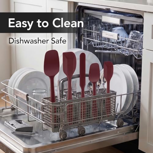 Image of OVENTE Silicone Spatula Set of 5, Heat Resistant, Red SP12305R | Food Grade Rubber Spatula, BPA-Free and Dishwasher Safe, Nonstick Kitchen Utensils for Baking, Cooking and Mixing