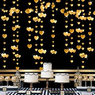 Pink Blume 52 Ft Gold Heart Party Kit Double Sided Metallic Paper Banner Streamer for Engagement Anniversary Bridal Shower Wedding Christmas Bachelorette Party Decorations Supplies