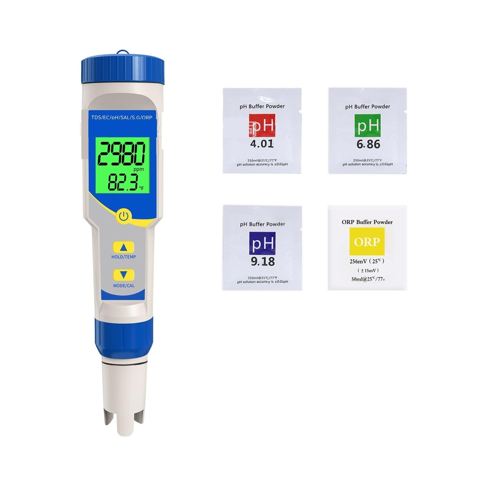 Probador de calidad del agua 7 en 1, salinidad PH EC TDS y medidor específico for acuario piscina,Extensamente probado