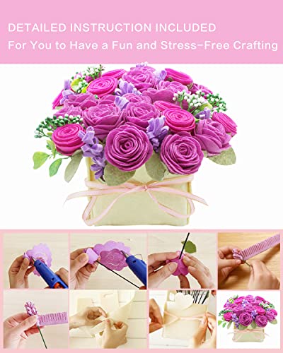 Image of BAZIMA DIY Felt Flower Art Craft Kit - Felt Rose and Lavender Kit, Floral Gifts - Arrange Pre-Cut Flowers and Foliage