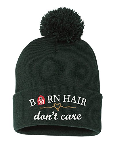 Go All Out One Size Forest Pom Barn Hair Don't Care Embroidered Knit Beanie Pom Cap