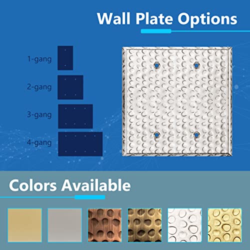 Image of LIDER Blank Metal Wall Plate, Stainless Steel Blank Outlet Cover, Corrosion Resistant, Mid-Size 2-Gang 4.88 inch x 4.92 inch, 201 Stainless Steel, LMWP-02M-HC, Hammered Chrome