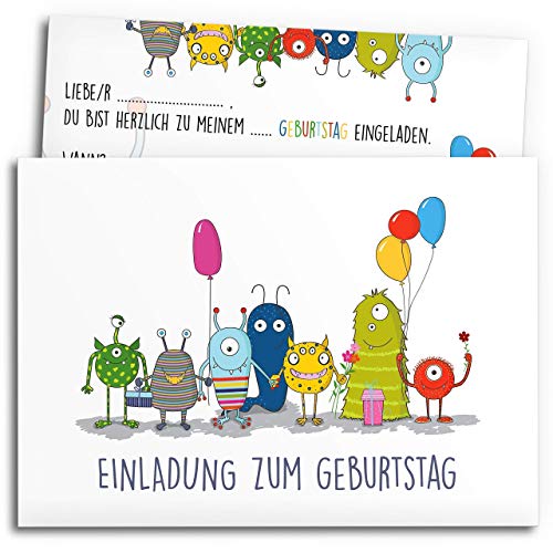 12x Einladungskarten zum Kindergeburtstag mit Umschlägen | Monster-Party | Jungen & Mädchen | Einladungskarten Geburtstag Kinder Junge | Geburtstagseinladungen Einladungen Baby | Einladung Jungs Cover