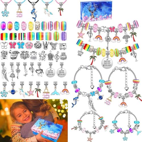 Kit de fabricación de pulseras de 114 piezas, kit de fabricación de joyas, cuentas para hacer pulseras, juegos de joyas para niños, regalos para niñas de 5 a 13 años, para cumpleaños, sorpresa