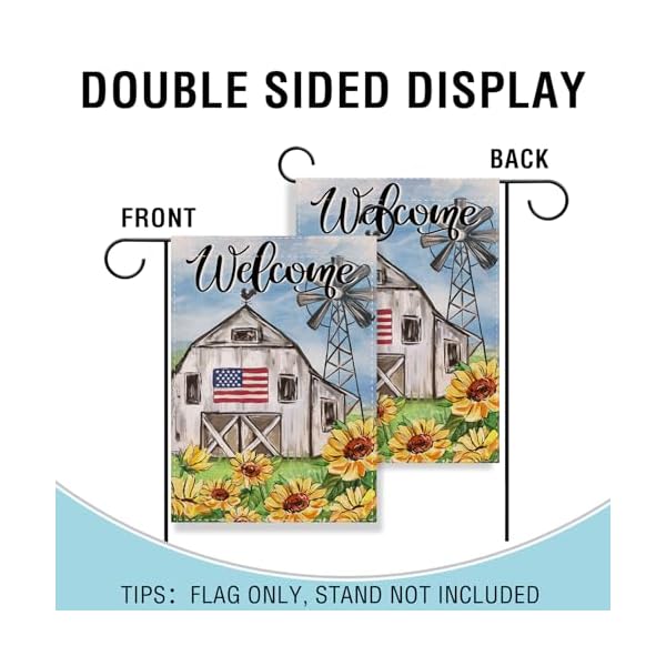 Artofy welcome spring summer small decorative garden flag usa country barn farm windmill sunflower yard lawn outside decor patriotic farmhouse fall autumn outdoor home decoration double sided 12×18  urban country home decor