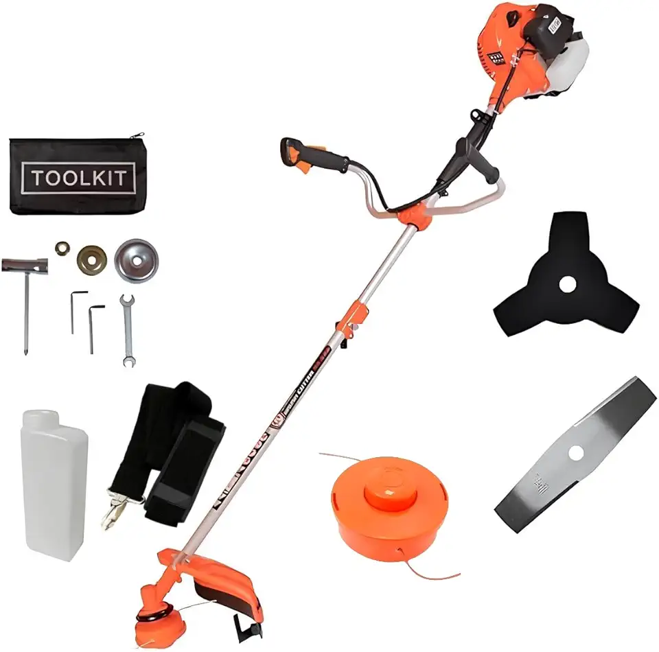 Roçadeira Profissional 75CC Gasolina, Motor 2 Tempos 3HP, Disco de 2 Pontas, Lâmina Facão, Kit de Manutenção Rápida, Uso Contínuo, Profissional e Doméstico