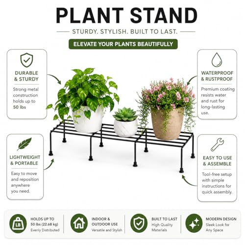 Image of 24 Inch, Set of 4 | Durable 9 Layer Coating Anti-Rust Metal | 80 KG Capacity | Plant Stands for Outdoor Balcony & Indoor Living Room | Pot Stands for Plants in Balcony | Black