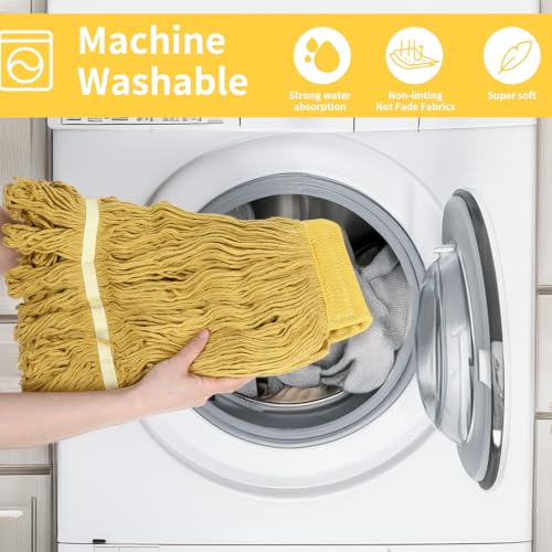 Image of Commercial Mop, Looped-End String Industrial Mop, Heavy Duty Mops with 2 String Mop Heads for Floor Cleaning, Blue and Yellow