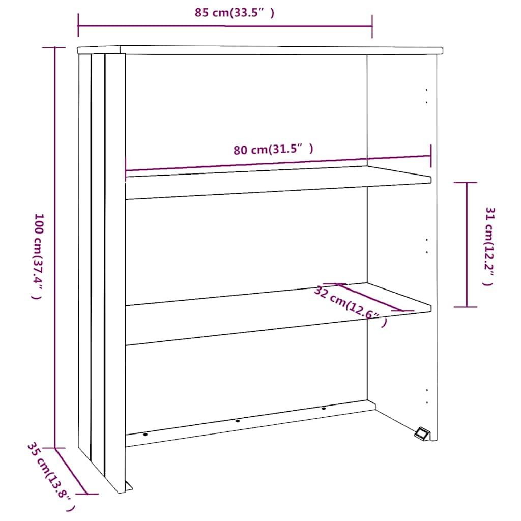 HAMAR - Aparador de madera maciza de 85 x 35 x 100 cm, color gris claro con 2 estantes, diseño moderno, pino resistente, para cocina, pasillo, dormitorio y salón