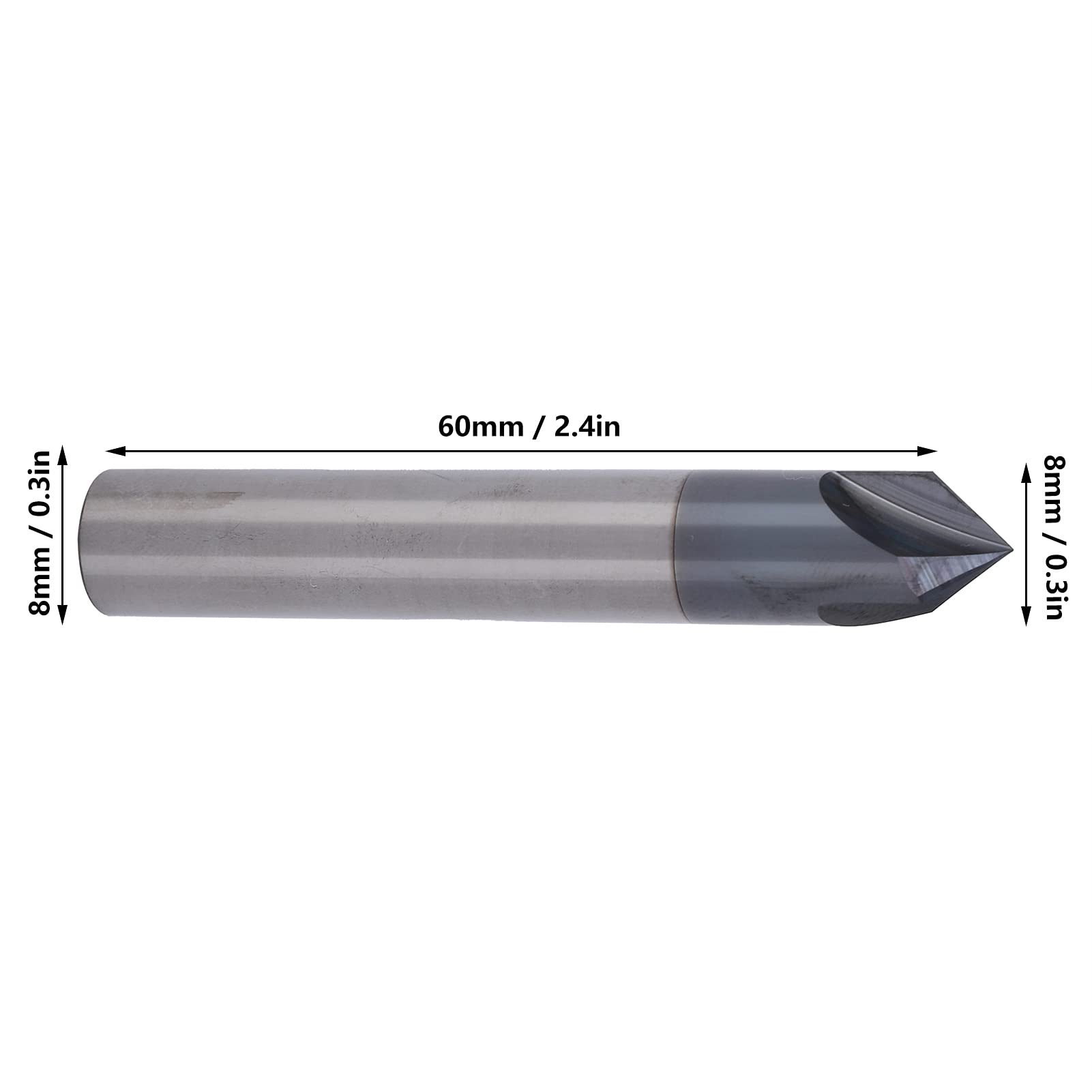 Fresa per Smusso Punta per Fresa in Acciaio Al Tungsteno 3 Taglienti Utensile CNC da 90 Gradi per Smussatura Lucidatura e Incisione di Pezzi in Alluminio e Rame D3 D4 D6 D8 D10 D12 (D8*90°*60L)