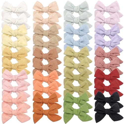 CÉLLOT 40 Pieces Girls Hair Bows Linen Fabric Bows Alligator Clips Hair Accessories for Little Girls Toddlers Kids and Teens